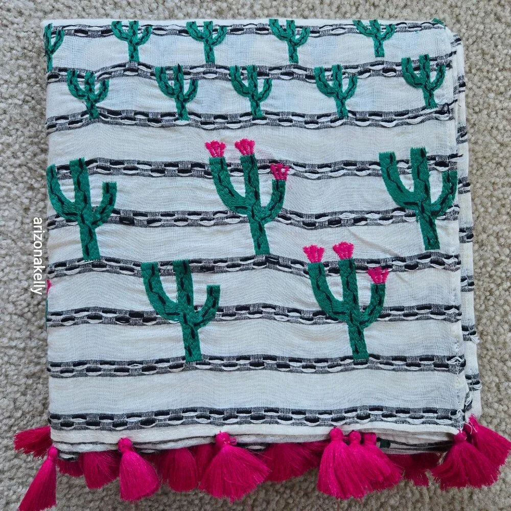 NWT RARE Anthropologie Embroidered Cactus Scarf